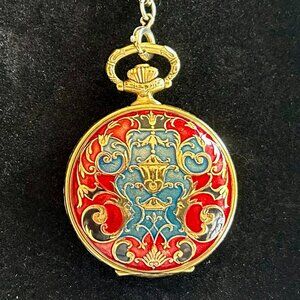 Women's Pocket Watch with 24” Necklace -Vintage Swiss ARNEX 17 Jewels Incabloc